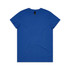 A blue T-shirt featuring a simple design and a logo on the label.