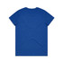 A blue t-shirt featuring a plain back design. Includes a branding logo.