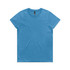 A blue t-shirt with a crew neck and short sleeves, featuring a branding label.