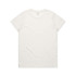 A plain white T-shirt featuring a simple design and a logo on the back.