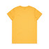 A yellow T-shirt with a smooth finish and a round neckline. The back is plain with no design elements.