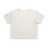 A white crop tee with a relaxed fit, featuring short sleeves and a simple design. It has a brand logo.