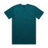 A teal t-shirt with a round neckline and short sleeves, featuring a branding label on the inside.