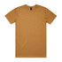 A plain mustard-coloured T-shirt with short sleeves and a logo on the neckline.