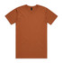A plain brown T-shirt with a round neckline and short sleeves, featuring a small logo at the collar.