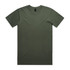 An olive green t-shirt with a crew neck and short sleeves, featuring a logo on the label.