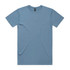 A light blue T-shirt with short sleeves and a tag. The shirt has a plain design and features a logo.