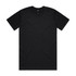 A black classic t-shirt with short sleeves and a round neckline, featuring a logo.