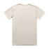 A light beige t-shirt featuring a simple design and a logo on the side.
