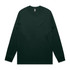 A long-sleeve tee in dark green with a round neckline and a logo on the label.