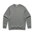 A grey jumper with a classic crew neckline and long sleeves. The garment has a smooth texture and features a logo.