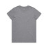 A grey T-shirt featuring a classic crew neck design. It has a simple logo on the label.