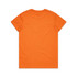 An orange T-shirt with a plain back, featuring a logo on the label.