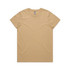 A light brown T-shirt in a classic crew neck style, featuring a logo on the label.