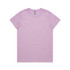 A lilac T-shirt with a crew neckline and short sleeves. The shirt features a logo on the label.