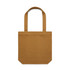 A brown tote bag with two shoulder straps and a simple, unembellished design. It features a branding logo.