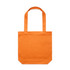 An orange tote bag with two straps and a simple, unadorned design. It features a logo.
