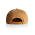 A brown cap featuring a snapback closure and a logo on the back. The material appears textured.