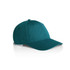 A teal cap with a curved brim and a structured design, featuring a logo on the front.