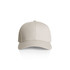 A beige cap with a structured front, featuring an adjustable strap at the back and a logo.