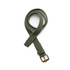 A woven green mesh belt with a brown metallic buckle and leather accents. Features a logo on the buckle.