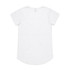 A white short-sleeved t-shirt with a rounded hem and a small logo on the back.