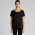 A black scoop neck T-shirt featuring short sleeves and a relaxed fit. The shirt has a logo.