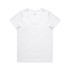 A white V-neck T-shirt featuring short sleeves and a tagless neck. The shirt has a logo on the tag.