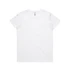 A plain white t-shirt with a crew neckline and short sleeves, featuring a small logo on the label.