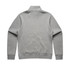 A grey half-zip crew jumper with a high collar and ribbed cuff details. It features a logo on the back.