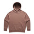 A brown hoodie with a front pocket and a hood, featuring a logo on the front.