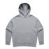 A grey hoodie with a spacious front pocket and a hood, featuring a logo on the front.