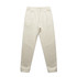 Cream track pants with a comfortable elastic waistband and tapered legs, featuring a logo.