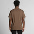 A brown organic T-shirt, featuring a standard crew neck and short sleeves, displayed from the back.