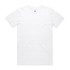 A white organic T-shirt with a round neck and short sleeves, featuring a branding label.