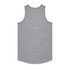 A grey singlet with a smooth texture, showcasing a sleeveless design and a rounded hem. It has a logo present.