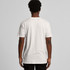 A plain white organic t-shirt with short sleeves, viewed from the back. It features a logo on the upper back area.