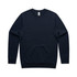 A navy blue hoodie featuring a crew neck and long sleeves. It has a branding logo on the inside.