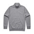 A grey half zip crew jumper with long sleeves and a collar. It features a branding logo.