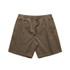 Cord shorts in a muted olive green, featuring an elastic waistband and drawstring for adjustable fit.
