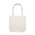 A cream canvas tote bag with long handles and a simple, minimalist design. Features a logo.