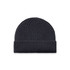 A dark navy beanie with a ribbed texture and folded cuff, featuring a small logo on the side.