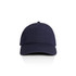 A navy blue five-panel cap with a structured design and a logo on the front.