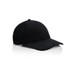 A black cord cap with a curved brim and a logo on the front. The cap has a textured fabric design.