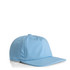 A light blue cap with a structured design, featuring a flat peak and stitched detailing. It includes a branding logo.