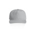 A grey cap featuring a flat brim and an adjustable strap, equipped with a logo on the front.