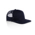 A navy trucker cap featuring a solid front and mesh back, designed with a structured fit and flat brim.