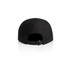 A black cap with a textured fabric and an adjustable strap at the back. It features a logo on the side.