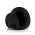 A black faded bucket hat with a textured interior and a fitted design. It features a logo inside.