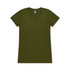 An olive green women's t-shirt with a classic round neck and short sleeves, featuring a branding logo.